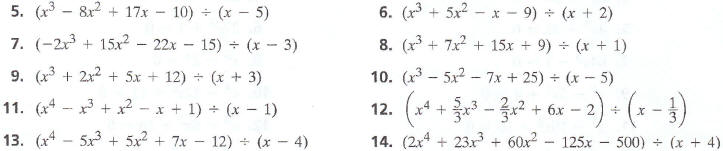 division of polynomials synthetic division worksheet